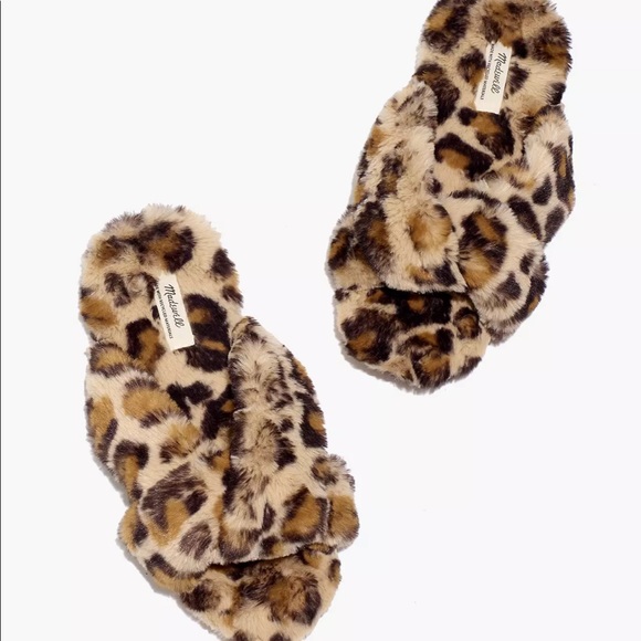 Madewell Crisscross Scuff Slippers in Leopard Recycled Faux Fur - Size 7 M - Picture 5 of 6